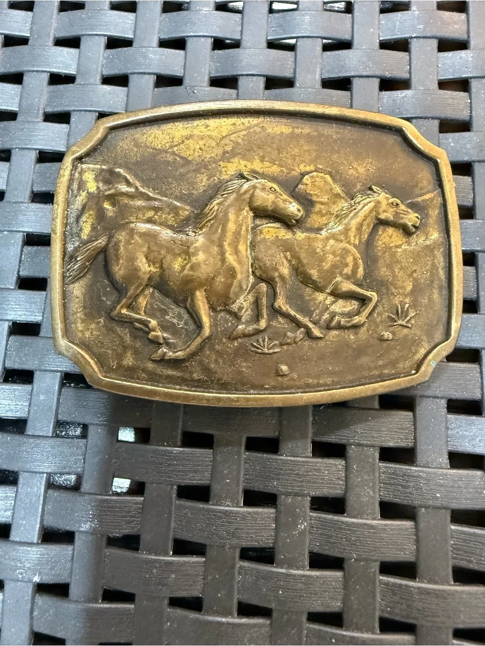 BTS Solid Brass Belt Buckle Running Wild Horses Western Vintage 1978 Made USA